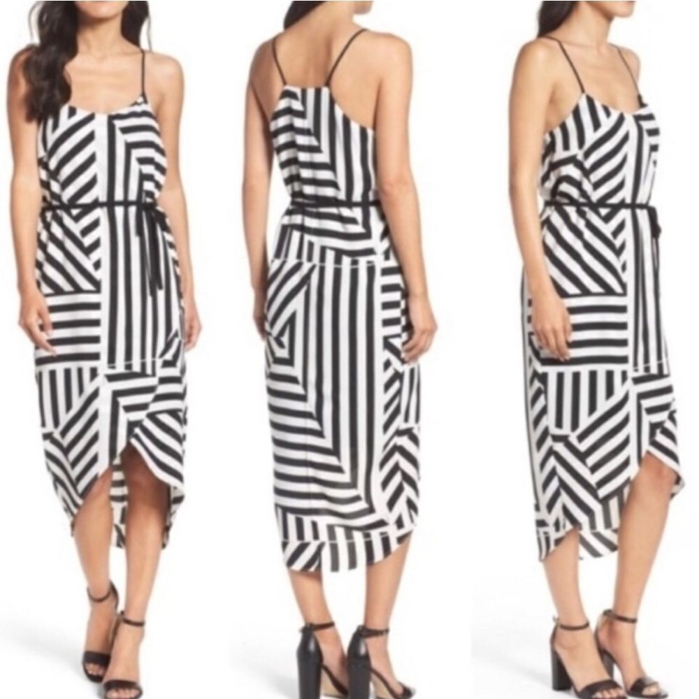 Felicity & Coco Black And White Striped Slip Dress Size Small Petite